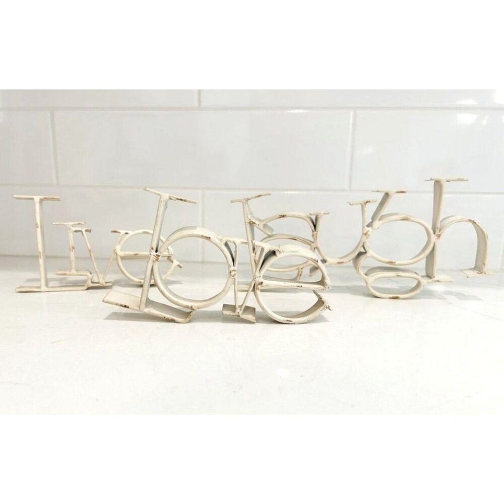 Set of 3 Metal Home Decorations  "Live" "Love" "Laugh" in Cream